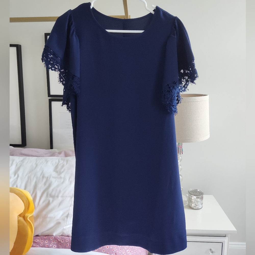 Sugar + lips navy lace trim flutter sleeve dress size M